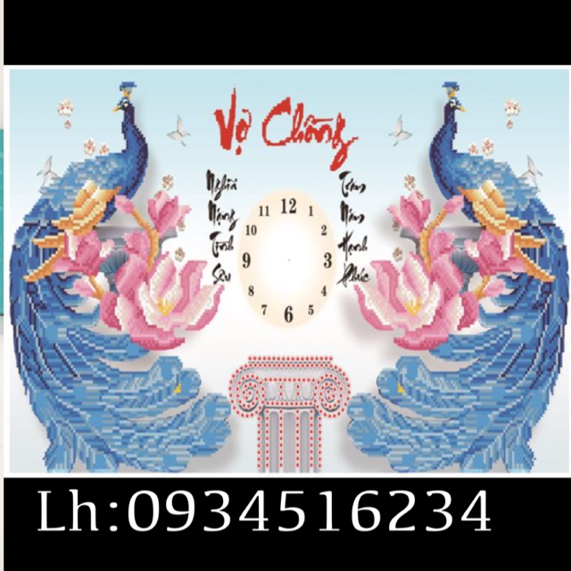 Tranh đính đá đồng hồ vk ck kt80x45cm
