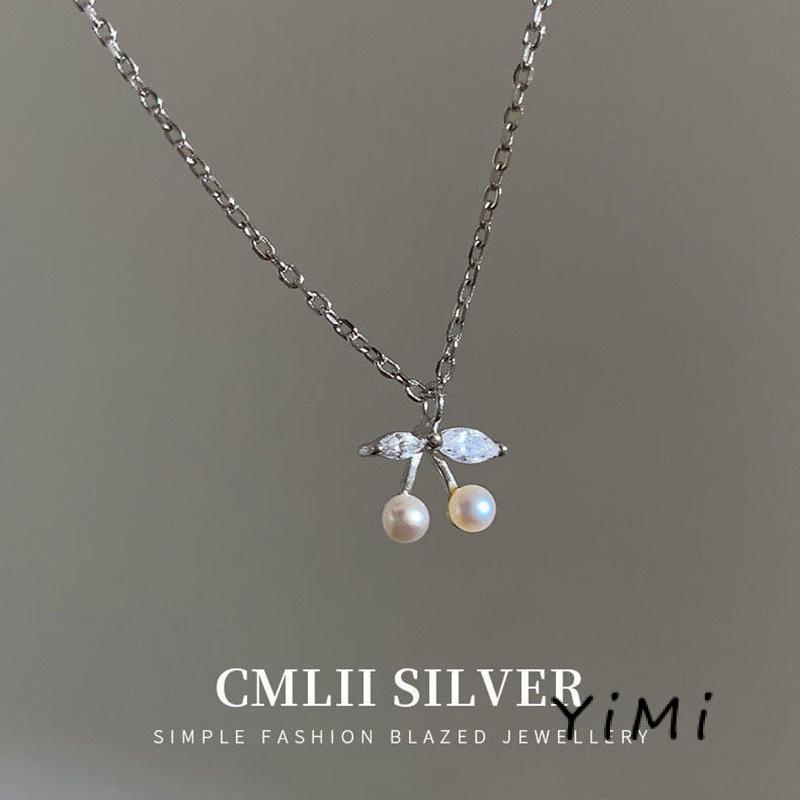 Vòng cổ Mặt Hình Trái Cherry Đính Ngọc Trai Phong Cách Hàn Quốc Lãng Mạn Cho Nữ