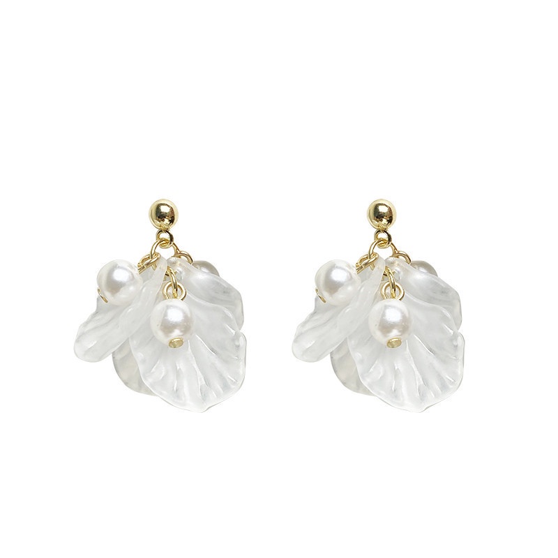 Hoa tai mạ bạc 925 hình hoa gắn ngọc trai kiểu Hàn cho nữ