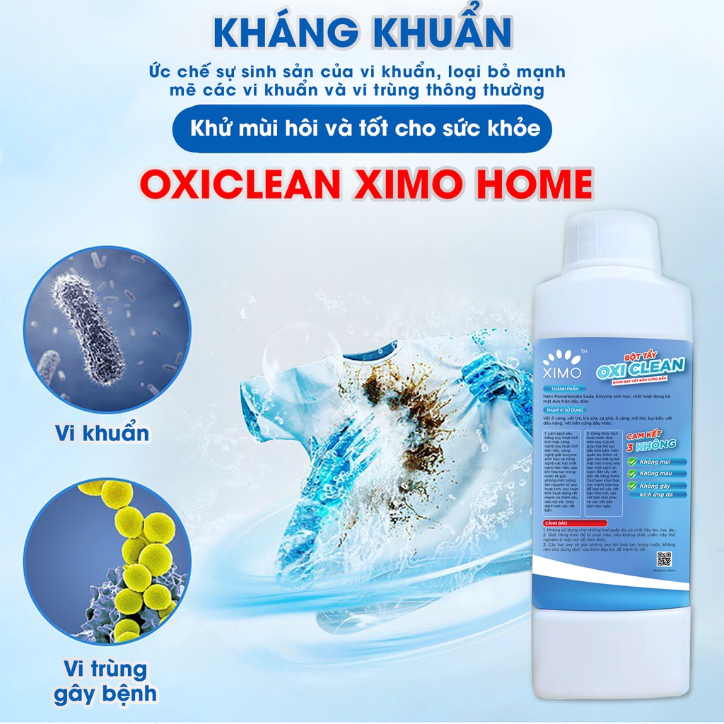 Bột tẩy trắng quần áo Oxi Clean Ximo Home đánh bay mọi vết bẩn cứng đầu ố vàng, nấm mốc 350g