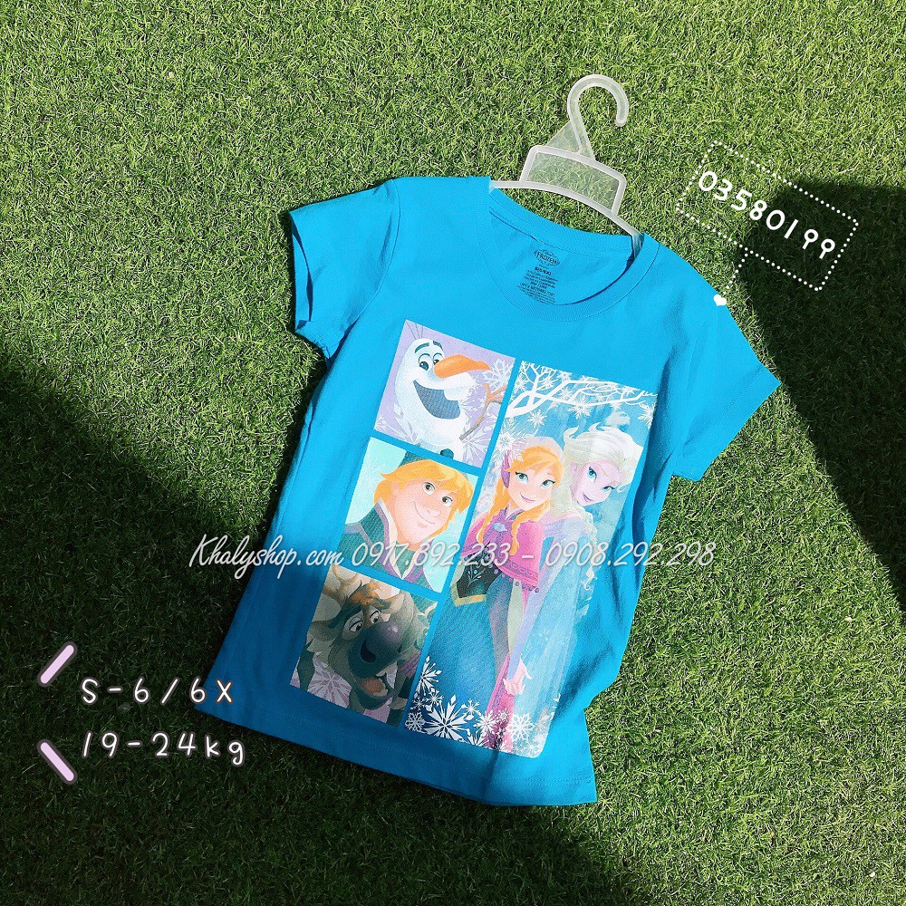 Áo thun tay ngắn trẻ em hình công chúa Elsa và Anna Olaf Frozen màu xanh dương size S (6-6X) cho bé gái 6 tuổi (Mỹ US-UK