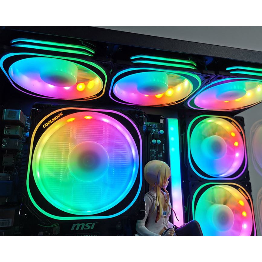 Bộ 3 Quạt Tản Nhiệt, Fan Case Led RGB Coolmoon U1  - Kèm Bộ Hub Sync Main, Đổi Màu Theo Nhạc