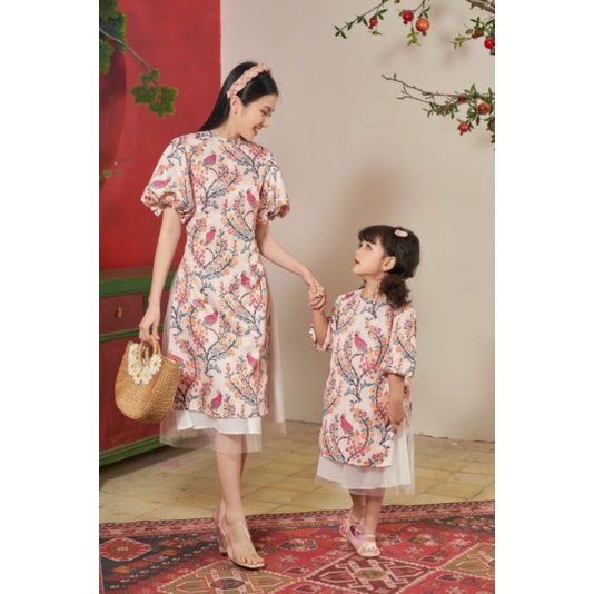 🥰 Sét áo dài  cách tân  gấm ép mẹ bé họa tiết đẹp sang chảnh hàng thiết kế cao cấp cam kết ảnh thật 100%