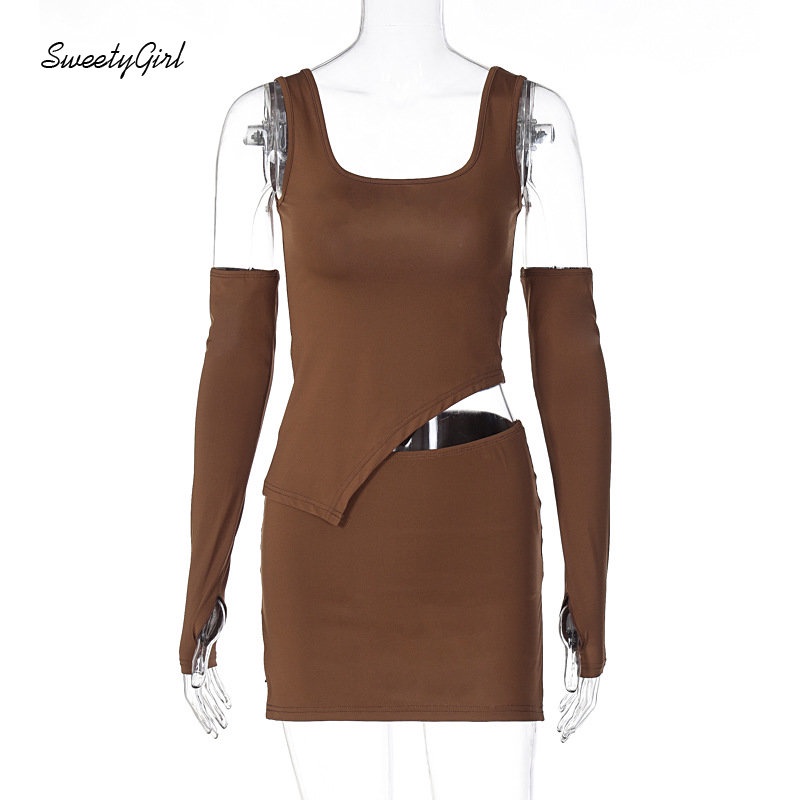 Bộ Đồ Thời Trang 2022 Cổ Vuông Màu Nâu Ôm Eo Quyến Rũ Cho Nữ