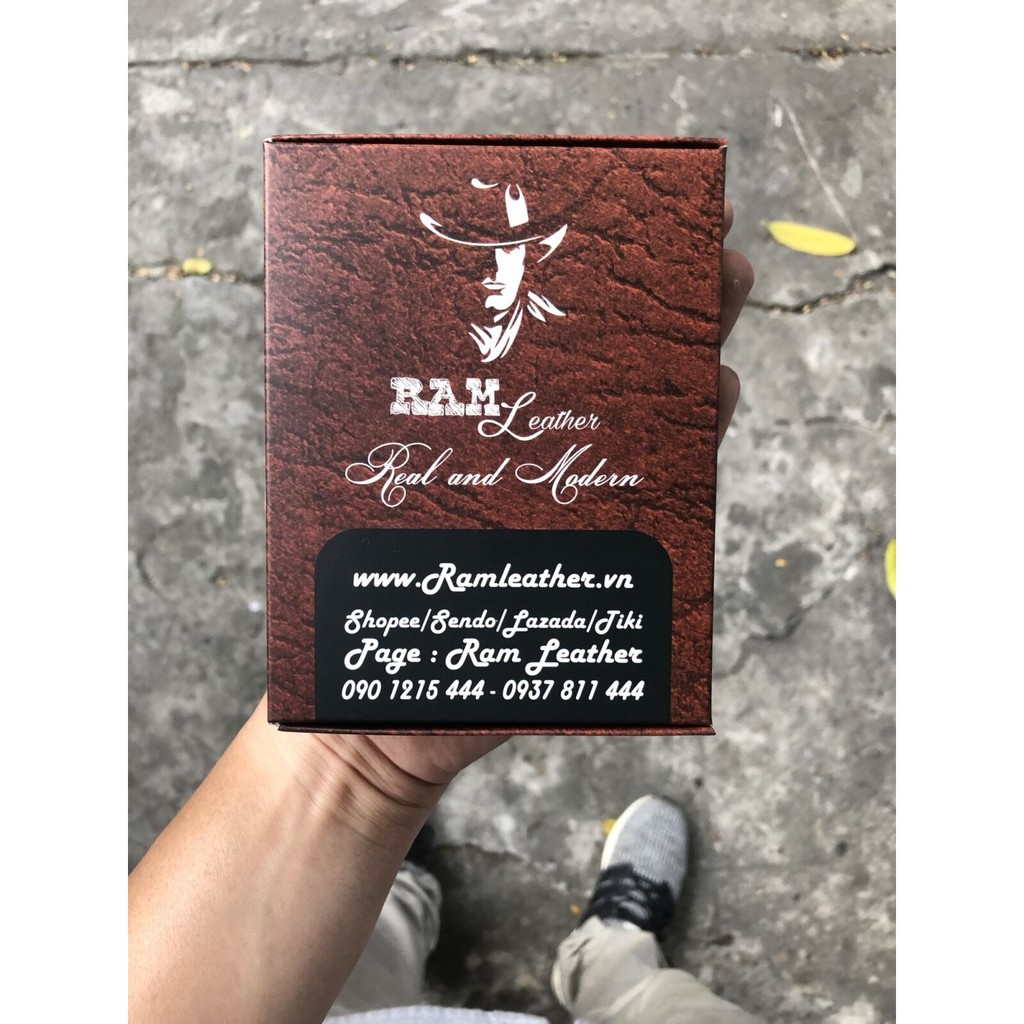 Ví Nam Ram Trống Đồng Da Bò Thật Bền Đẹp Nâu Đất