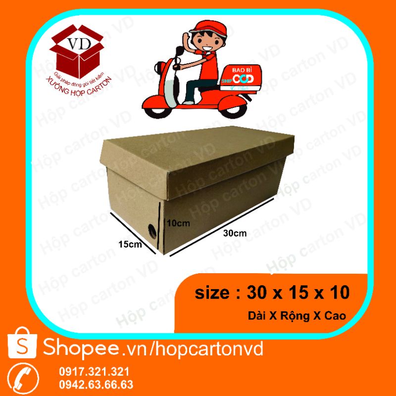 hộp giầy nâu size 30x15x10