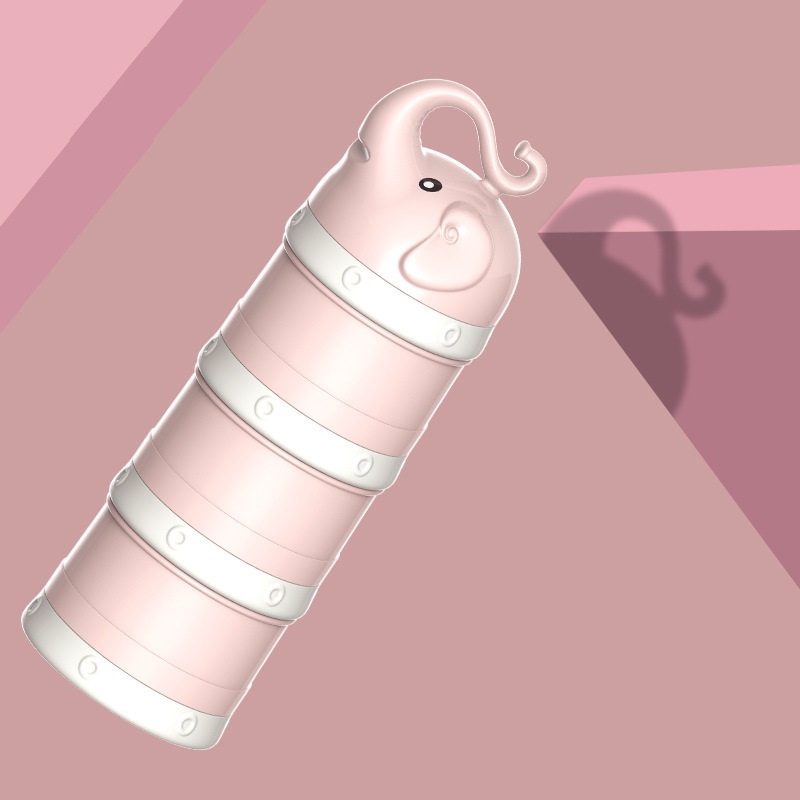 Hộp Chia Sữa Bột Thức Ăn Cho Bé 3 Ngăn Hình Voi Nghộ Ngĩnh Có Móc Thông Minh