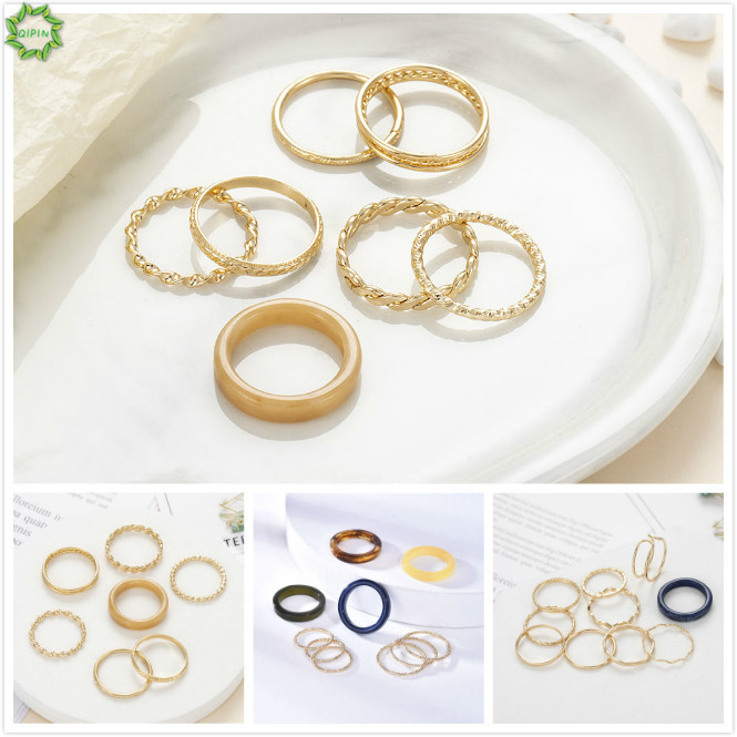 1 Bộ Nhẫn Nữ Trang Đính Đá Acrylic Phong Cách Hàn Quốc