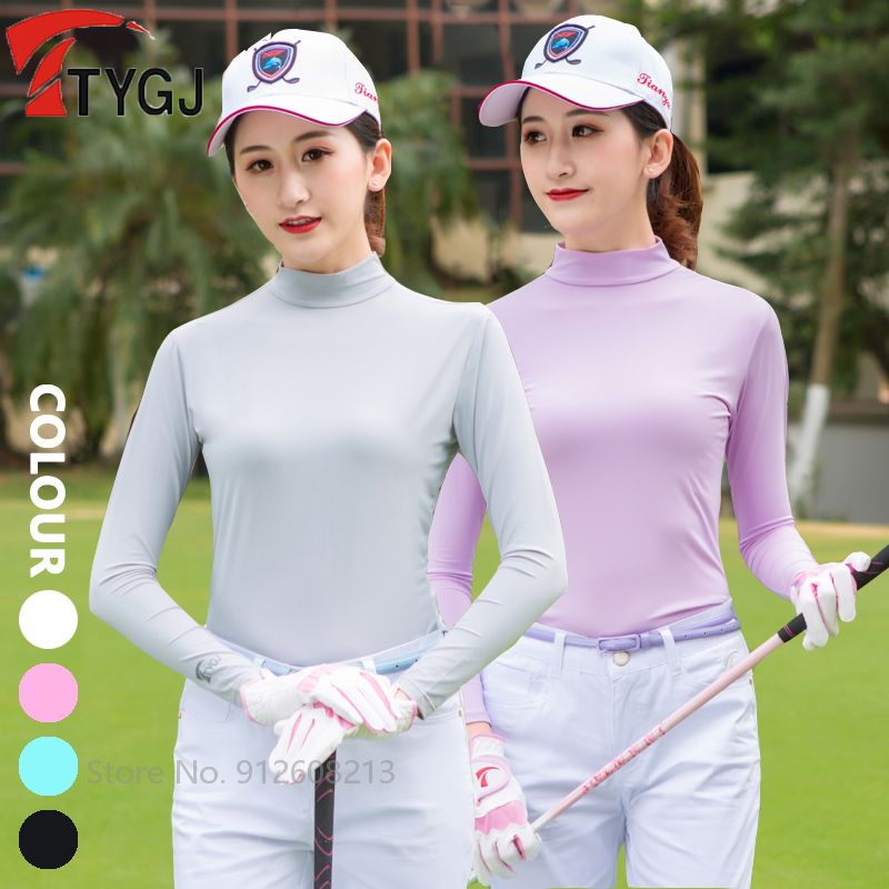 Tygj Áo Sơ Mi Chống Nắng Mùa Hè Nữ Nhanh Khô Golf Áo Thun Dài Tay Ice Silk Quần Lót Nữ Mềm Mại Chống Tia UV Áo Thoáng Khí Slim Fit Golf Wear 6 Màu Cho Tennis