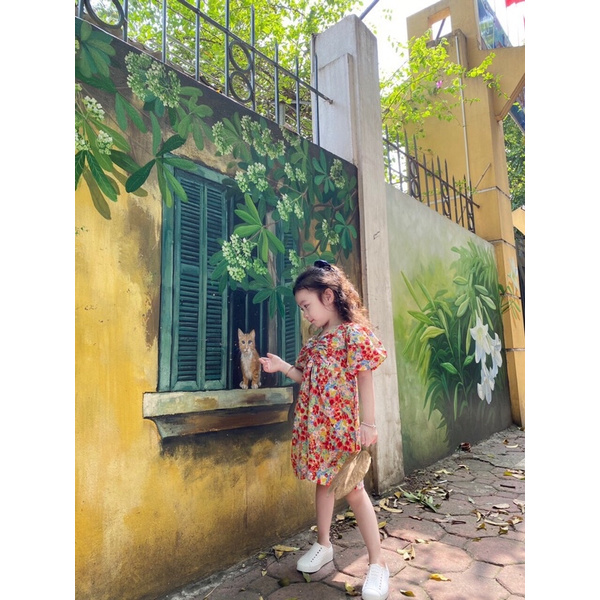 Bela vnxk-Váy hè cho bé gái-váy hoa tiết hoa nhí nhún ngực cho bé 7-24kg