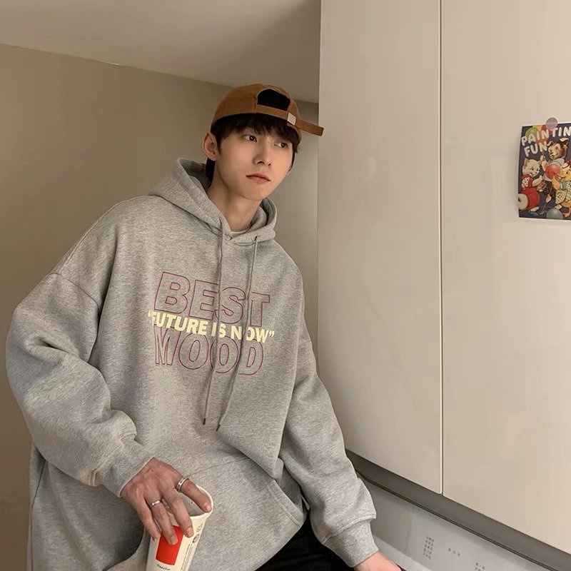 Áo hoodie dáng rộng phong cách đại học thường ngày kiểu Hàn thời trang mùa đông size lớn M-5XL cho nam