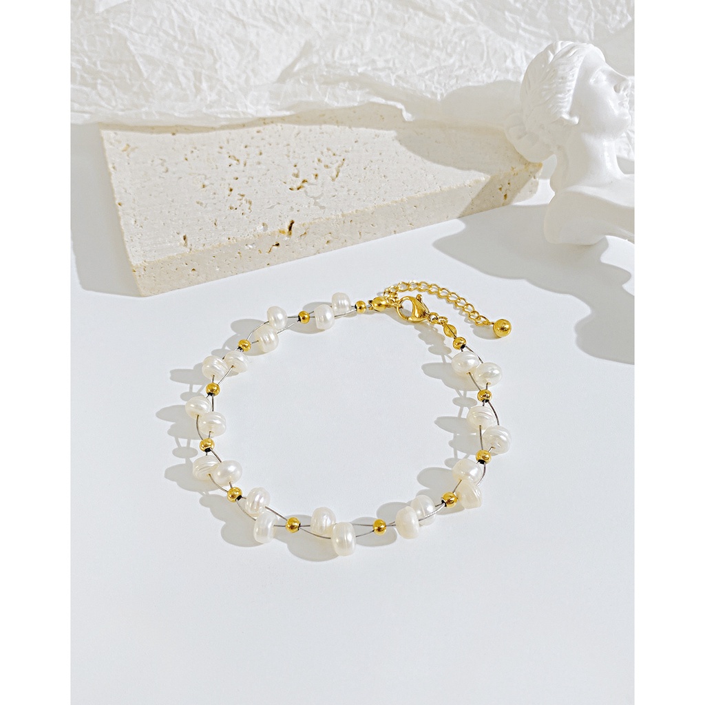 Vòng Tay Ngọc Trai Bằng Thép Không Gỉ Thiết Kế Đơn Giản Cá Tính Mới