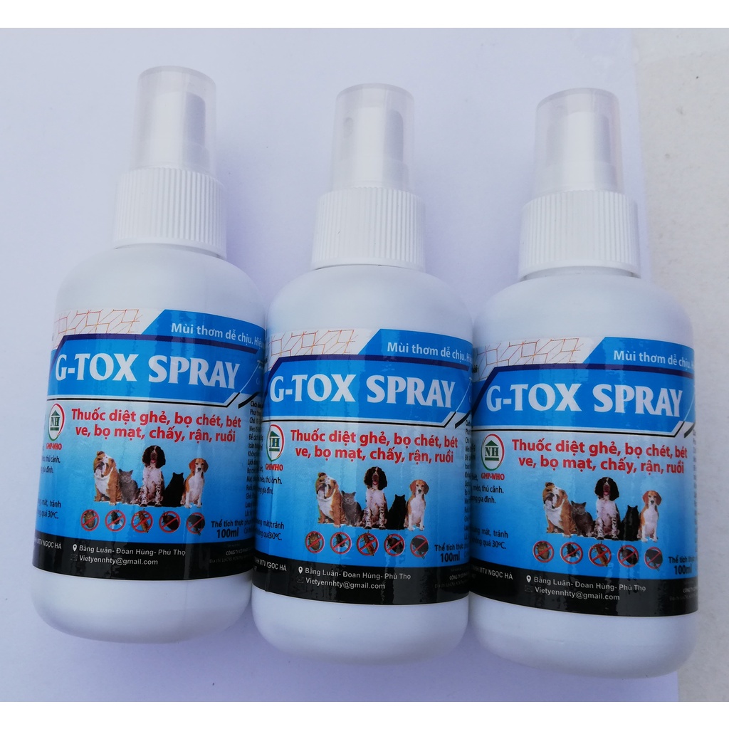 1 lọ G-TOX SPRAY 100 ml chuyên dùng để diệt ghẻ, bọ chét, bét ve, bọ mạt chấy, rận, ruồi trên gia súc, gia cầm, chó mèo