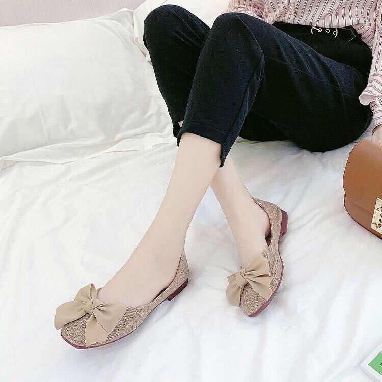 Free Ship 50k giày búp bê nữ chất dạ thắt nơ bản to cực xinh