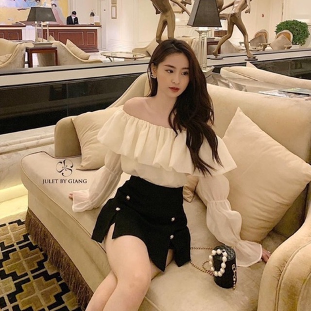 Áo trễ vai tay phồng kiểu nữ dáng babydoll - Áo bánh bèo trễ vai tiểu thư siêu xinh