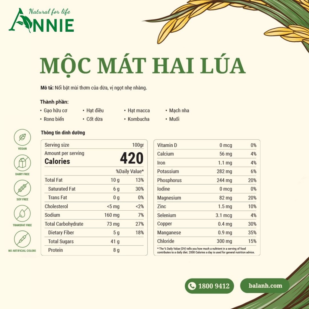 bột sữa hạt mộc mát ba lành 500g (mẫu mới/ vàng thơm gạo tím)