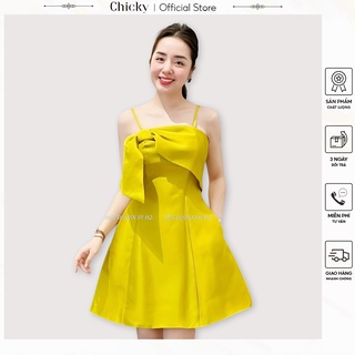 Váy đầm nữ đầm dáng xòe hai dây kết nơ ngực sang trọng