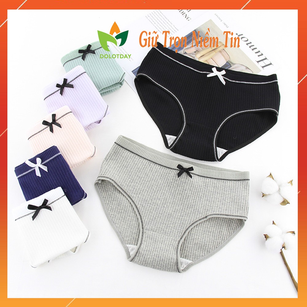 Quần lót nữ cotton gân tăm viền đen điệu đà phối viền đen đính nơ xinh BIKINI chip kháng khuẩn thoáng mát LOTNU01