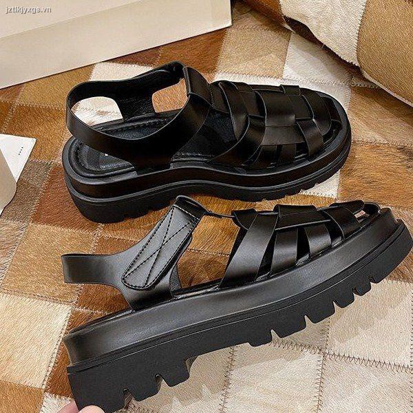 Xăng đan đế dày màu đen thời trang thể thao mùa hè cho nữ