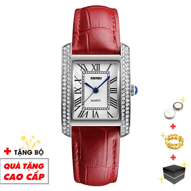 Đồng hồ nữ SKMEI chính hãng thời trang dây da mặt vuông viền đá sang trọng SMW08-SHOP NGỌC HUYỀN | BigBuy360 - bigbuy360.vn
