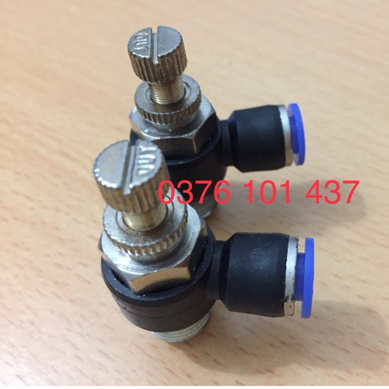 ComBO 2 van tiết lưu điều chỉnh khí nén ren 13 ra dây 6mm, nối nhanh hơi khí nén cút nối nhanh khí nén, van chỉnh áp khí