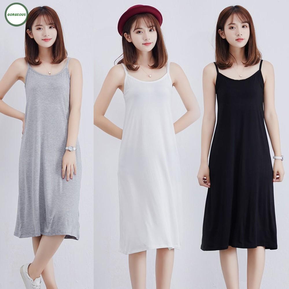 Đầm hai dây dáng dài màu trơn thời trang cho nữ
