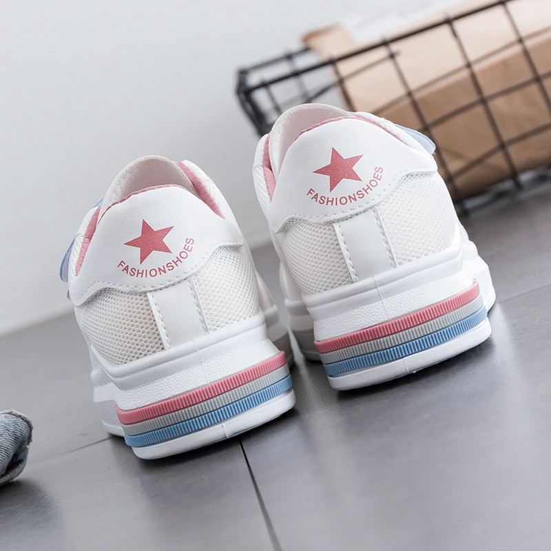 Giày bata đế bằng thiết kế đường viền 3 màu thông thoáng cho nữ | BigBuy360 - bigbuy360.vn