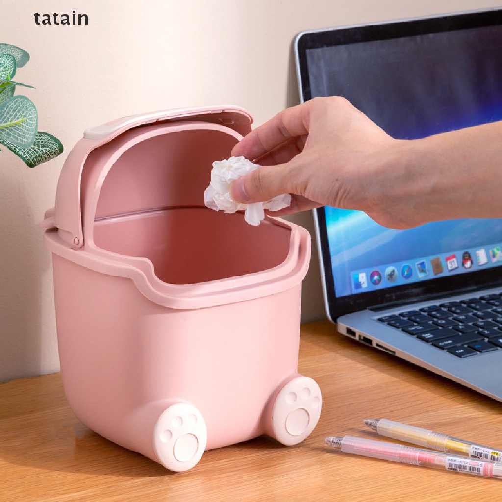 [TAT] Ins Desktop Small Trash Bin Waste Bin Bedroom Home Cute Trash Can With Lid CVX