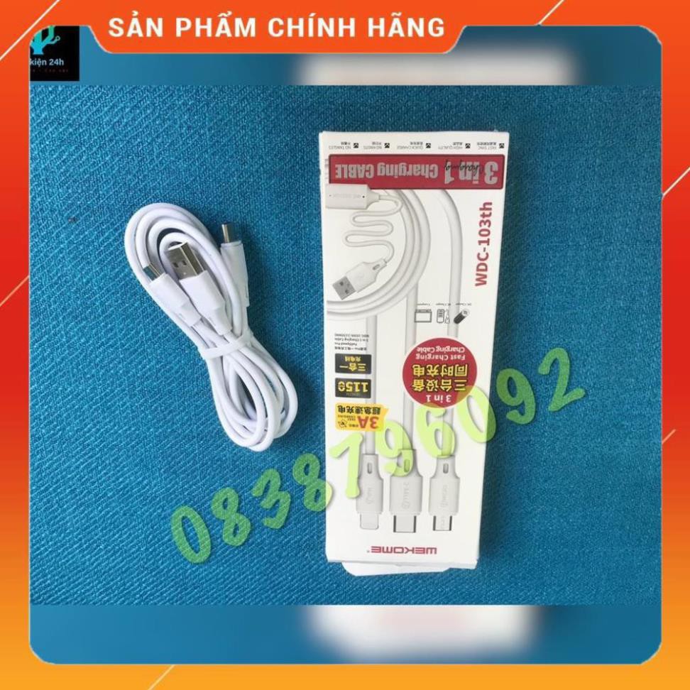 [CHÍNH HÃNG]- CÁP SẠC NHANH 3 ĐẦU | We_kom_e WDC-103th 3 in 1 | Out-Put 2,8 Ampe Sạc Siêu Nhanh