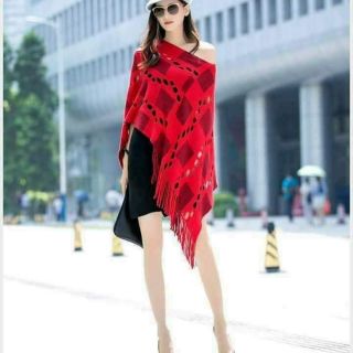 Áo khoác len choàng- tam giác ô