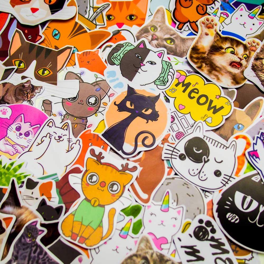 MÈO CATS - hộp set 100 sticker decal hình dán dễ thương, trang trí nón bảo hiểm , laptop, xe máy, ô tô - STICKER FACTORY