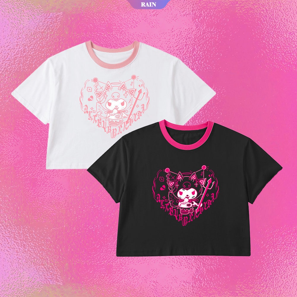 Áo Thun Tay Ngắn In Hoạt Hình Sanrio Kuromi Phong Cách Nhật Bản Thời Trang Mùa Hè Cho Nữ