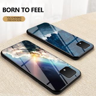 Ốp điện thoại tráng kính cường lực họa tiết bầu trời lấp lánh viền silicon bảo vệ cho google pixel 4 xl/ pixel 4