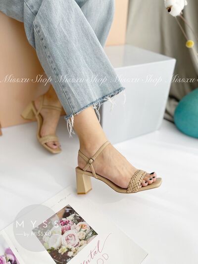Giày sandal nữ quai thắt bím gót trụ 7cm thời trang MYSS - SD124