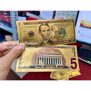 Tờ tiền kỷ niệm 5 Usd Plastic mạ vàng trưng bày sưu tầm đẹp mắt