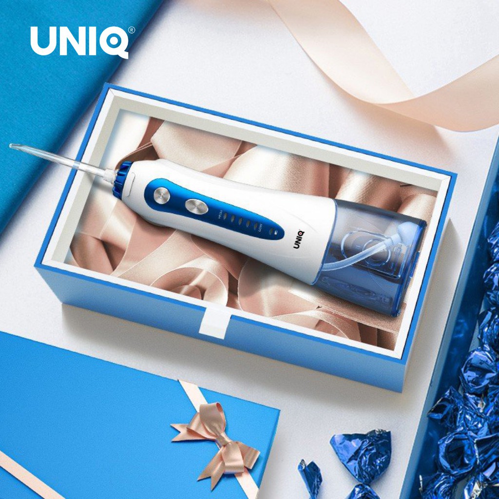 Tăm nước cầm tay UNIQ Smile S1 waterpik động cơ Nhật Bản siêu bền máy vệ sinh răng miệng xịt rửa làm sạch kẽ niềng 300ml