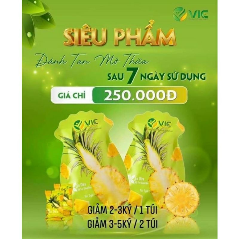 kẹo dứa plus giảm cân vic organic (1 túi 7 viên chính hãng cty 1000%)