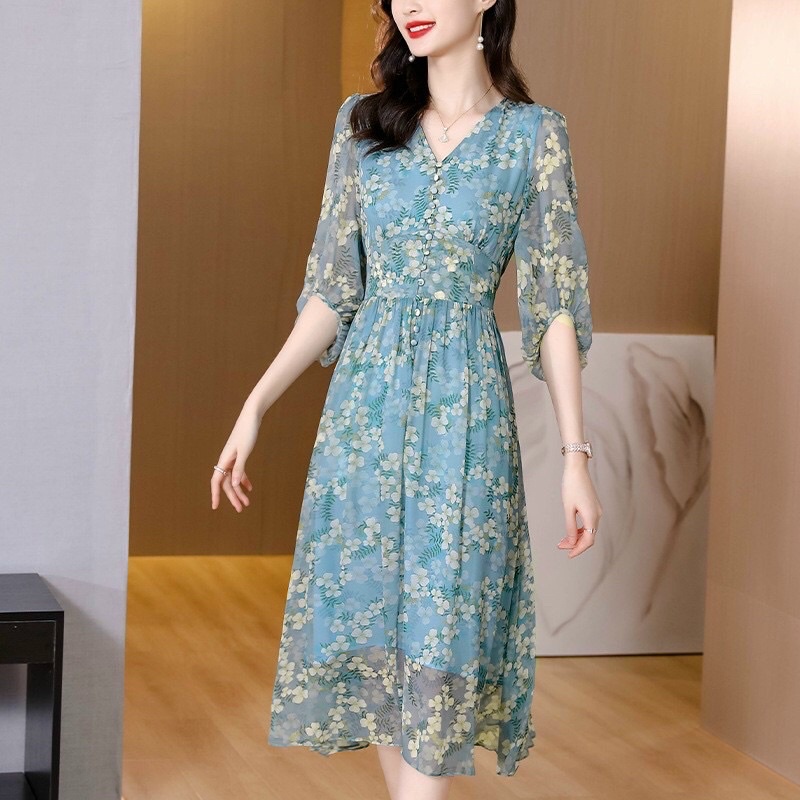 Đầm ren voan nữ cao cấp hoạ tiết hoa lá nhẹ nhàng thanh lịch QCNP4289