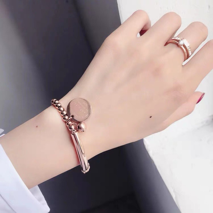 Vòng Tay Chuỗi Hạt Tròn Mạ Vàng Hồng 18K Phong Cách Châu Âu Thời Trang