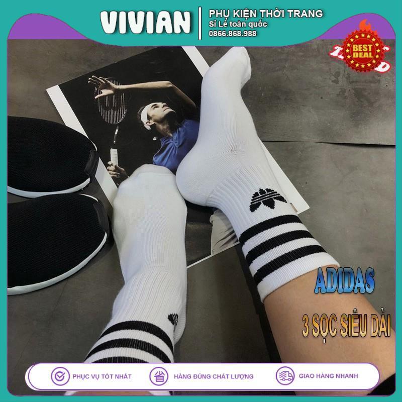 Vớ ADIDAS cổ cao 3 sọc [ Hộp 5 đôi ] Tất dệt kim Cotton kháng khuẩn, thấm hút mồ hôi cực hiệu quả
