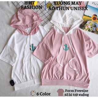 Áo hoodie có nón form rộng tay lỡ in xương rồng có dây rút mũ