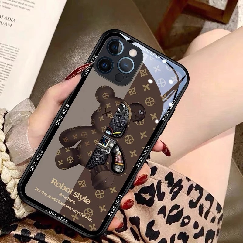 Ốp Điện Thoại Kính Cường Lực Chống Sốc In Hình Gấu Hoạt Hình Cho iPhone 7 plus 8 plus x xs max xr 11 pro max 12 pro max 13 pro max