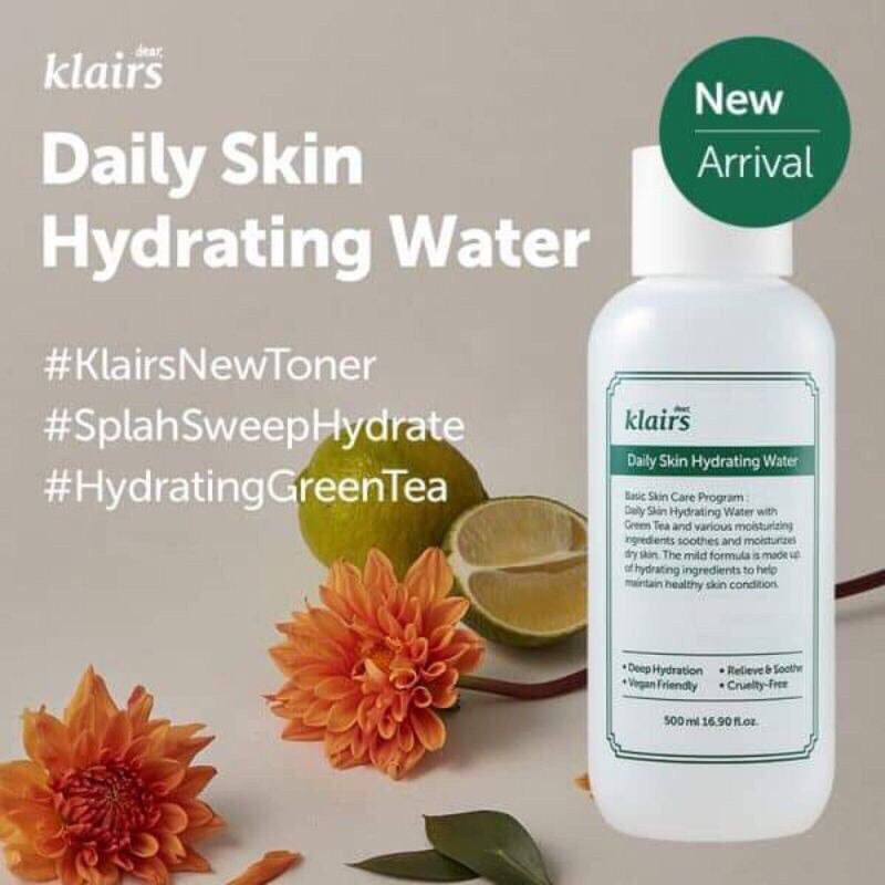 Nước hoa hồng Klairs Daily skin hydrating water (da khô) và toner tẩy da chết daily skin softening water da dầu