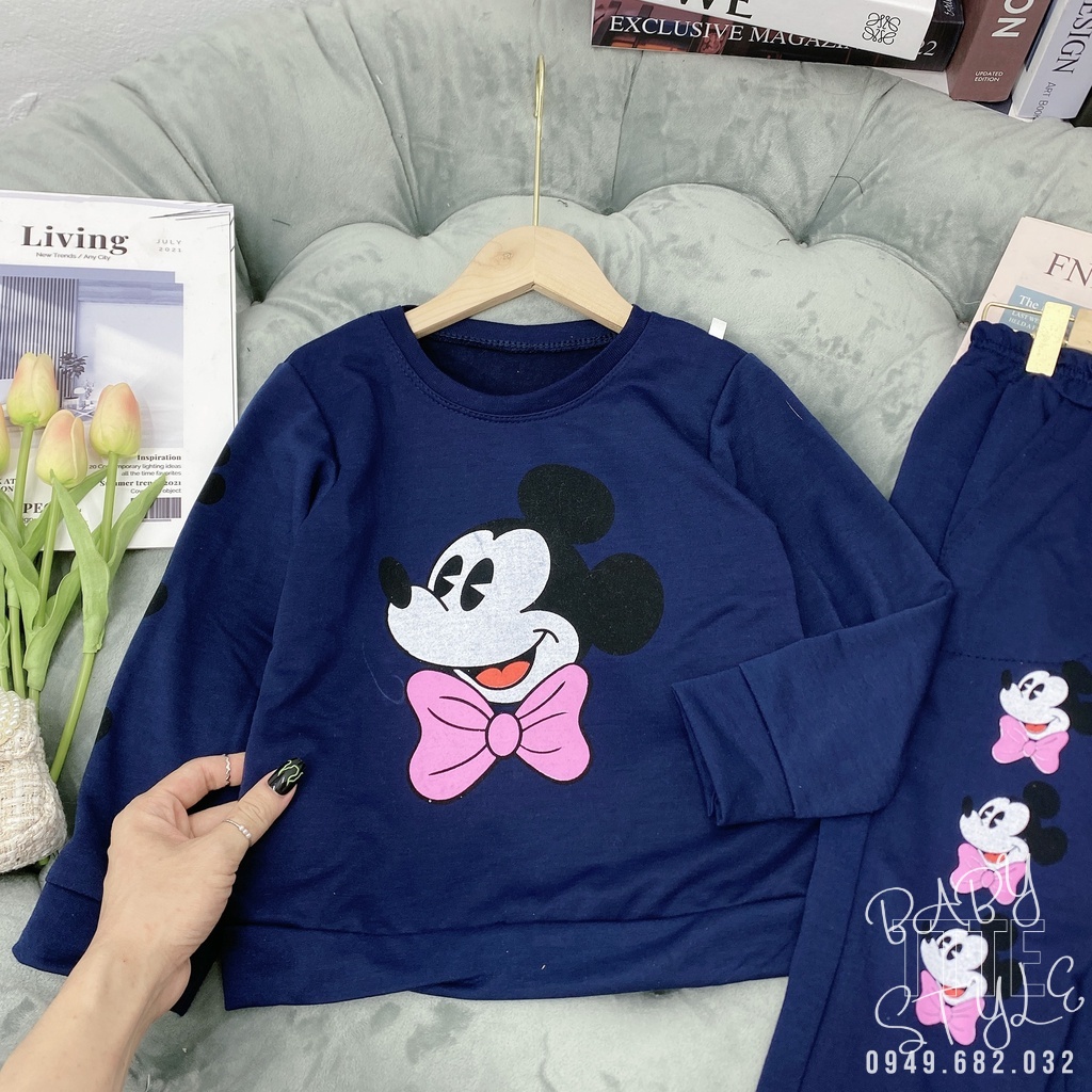 Bộ quần áo thu đông cho bé gái 14-45kg &quot;MICKEY&quot;. Bộ dài tay cho bé 4-14 tuổi. Chất nỉ dày dặn, ấm áp. G30