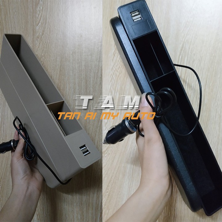 Hộp để đồ trên ô tô có tẩu sạc 2 cổng usb