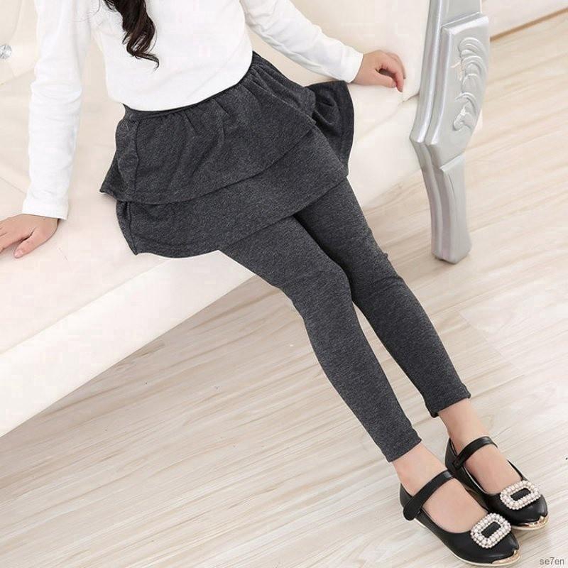 Quần legging dạng đầm màu trơn xinh xắn cho bé gái 3-11 tuổi