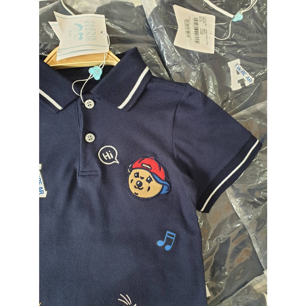 Áo polo teenie tím than ngực hình gấu