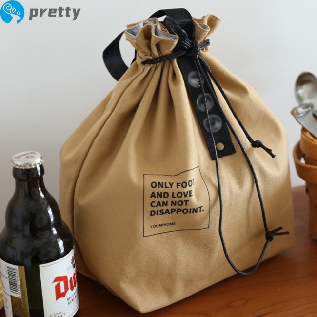 Túi đựng hộp cơm trưa bằng vải canvas cách nhiệt chống thấm nước màu đen/vàng phong cách Nhật Bản