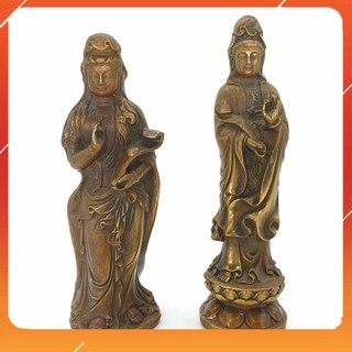 Quan âm đồng trơn 19cm gậy như ý đứng tượng phật