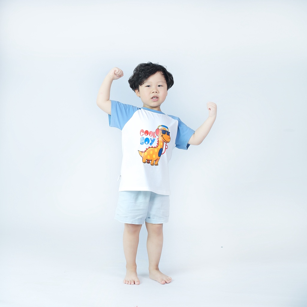 Áo thun bé trai bé gái BabyloveGo in hình khủng long chất liệu cotton sợi thoáng mát